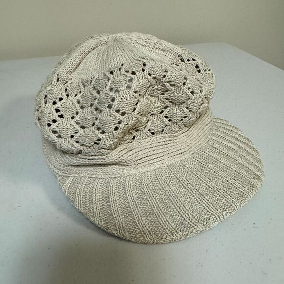 Boho Crochet Cap Brimmed Beanie Hat Women\'s Lace Ivory Knit Visor Casual Hippie
